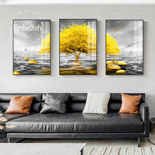 Pinturas en lienzo HD de árbol y piedras doradas para sala de estar, pósteres modernos de decoración del hogar, obras de arte para pared, hermoso paisaje, 1 pieza 2024 - compra barato
