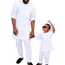 Roupas africanas moda familiar roupas brancas sólidas meia manga tops com calças conjunto de calça masculino feito sob encomenda para pai e filho 2024 - compre barato