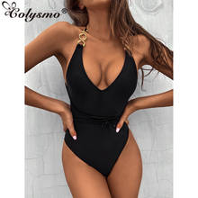 Colysmo-traje de baño de una pieza para mujer, bañador negro con tirantes finos, cuello de pico, Espalda descubierta, Bodycon con cordones, ropa de baño Sexy para playa, 2021 2024 - compra barato