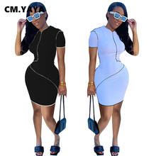 CM.YAYA Women Patchwork Short Sleeve Bodycon Midi Dress Streetwear Active Bandage Mini Pencil Dresses Outfits 2024 - buy cheap