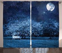 Fantasy Curtains Surreal Scene of Full Moon Night in The Park with Bench Under Tree Print Living Room Bedroom Window Drapes Navy 2024 - buy cheap