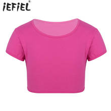 Kids Girls Short Sleeves T Shirt Sports Top Teens Ballet Workout Gymnastic Yoga Crop Tops Round Neck Solid Color Dance Wear 2024 - buy cheap
