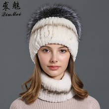 Real Rex Rabbit Fur Hat And Scarf Set For Women New Neck Ring Head Hankie Beanies Luxury Natural Fox Fur Winter Scarf And Caps 2024 - buy cheap