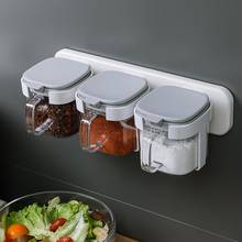 Caja de condimentos montada en la pared, suministros de cocina con tapa, caja de material salero, combinación de caja de almacenamiento para el hogar con cuchara 2024 - compra barato