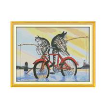 The fishing cats cross stitch kit 14ct 11ct pre stamped canvas embroidery DIY handmade needlework 2024 - buy cheap