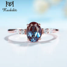 Kuololit-anel 585 de prata esterlina 925, oval para casamento e joias finas, cultivado com ouro rosê, alixandrite, pedras preciosas para mulheres 2024 - compre barato