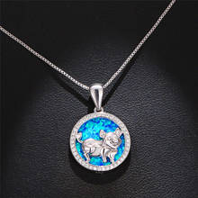 Dainty Female Pig Round Pendants Necklaces Charm Silver Color Wedding Necklaces For Women Cute Blue Opal Stone Chain Necklace 2024 - buy cheap