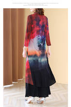 HOT SELLING  Miyake fold  Retro print long sleeve stand collar Buttons  dress +  Wide leg pants print suit IN STOCK 2024 - buy cheap
