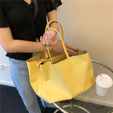 Bolso de mano Vintage de cuero suave para mujer, bolsa de hombro para compras, sencillo, amarillo, informal, de gran capacidad 2024 - compra barato