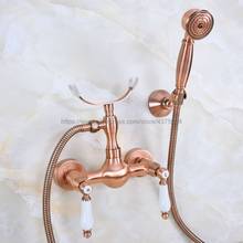 Antique Red Copper Bathroom Rainfall Hand Shower Faucet Set Mixer Tap With Hand Sprayer Wall Mounted Nna356 2024 - buy cheap