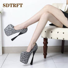 SDTRFT-zapatos de lentejuelas dorados para mujer, tacones de 19cm, Ultra altos y gruesos, para boda, Stilettos de fiesta, US15, 16 2024 - compra barato