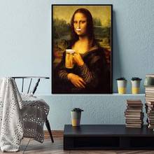 Estilo nórdico Mona Lisa Cerveja Cartazes e Cópias Da Lona Pintura A Óleo na Parede Modular Fotos Sala de estar Moderna Casa decoração 2024 - compre barato