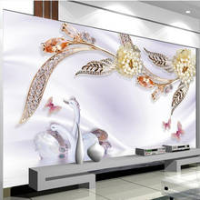 Пользовательские фото обои 3D стерео Роскошные жемчужные цветы фреска «Лебедь» Гостиная ТВ диван спальня домашний декор Papel де Parede обои 2024 - купить недорого