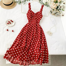 Summer Vintaeg Polka Dot Dress Women Slim Backless Bandage Party Dresses Elegant Laides V Neck Bodycon Kleid Boho Red Long Robe 2024 - buy cheap