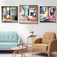 Arte abstrata para parede de casa moderna, rosa, construção, quadros, pinturas, posteres, estilo literário para sala, decoração de casa 2024 - compre barato