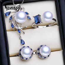 FENASY 925 Sterling Silver Necklace Natural Pearl Jewelry Sets For Women Bohemian Stud Earrings Sapphire Pendant Party Rings 2024 - buy cheap