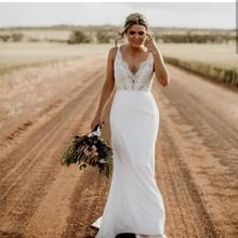 Boho Wedding Dress 2021 V-Neck Sleeveless Mermaid Beach Simple Lace Bohemian Bridal Gowns  Brilliant For Women Brides Backless 2024 - buy cheap