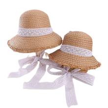 2021 New Bud Silk Ribbon Parent-Child Sun Hat Spring Summer Brand Beach Straw Hat For Women Girl Wide Brim Goddess Cap 2024 - buy cheap