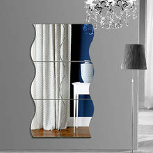 Espejo adhesivo 3D de pared para decoración del hogar, pegatinas de espejo cuadradas de onda autoadhesivas modernas para el hogar, bricolaje, 2 tamaños, 6 uds. 2024 - compra barato