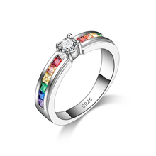 Vintage 925 Sterling Silver Rainbow Crystal Rings For Women Girls Wedding Engagement Fashion Jewelry Wholesale 2024 - buy cheap