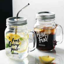 Creative Mason Glass Mug With Straw Replacement Cover Black White Letter Pattern Coffee Milk Juice Tea Cup Home Drinkware 480ml 2024 - buy cheap