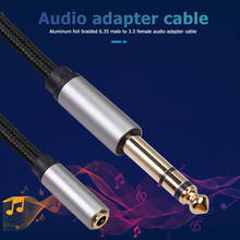 1/8 fêmea a 1/4 adaptador de áudio estéreo masculino trançado 3.5mm a 6.35mm cabo cabo adaptador divisor cabos de áudio 2024 - compre barato