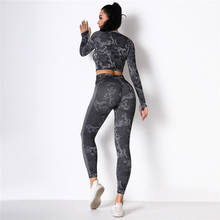 Conjunto de academia feminina sem costura, roupas esportivas de ioga com camuflagem sexy e leggings de cintura alta, 2 peças 2024 - compre barato
