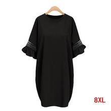 Large size women's dress plus size 5XL 6XL 7XL 8XL summer round neck short sleeve casual loose large size black dress 2024 - buy cheap