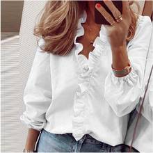 Blouse Shirts Office Lady 2021 Spring Summer Print Long Sleeve Ruffle Women Blouses Sexy V-neck  pullover Tops Blouse Shirts 2024 - buy cheap