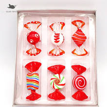 6 uds Vintage vidrio de Murano hecho a mano dulces figuras artesanías fiesta de vacaciones rojo caramelo Navidad decoración DIY ornamento niños regalo 2024 - compra barato