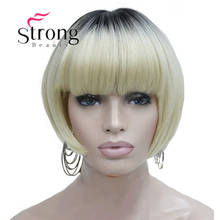 StrongBeauty Neat Bang Short Bob style Wig Blonde Ombre And dark Root Synthetic Natural Full Wigs 2024 - buy cheap