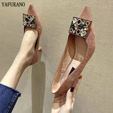 2021 Spring New Suede Pointed Toe High Heels Fashion Rhinestone Buckle Party Dress Wedding Shoes Luxurious Lady Thin High Heels 2024 - buy cheap