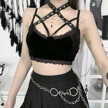 Black Velvet Goth Tank Crop Top Vests for Women Summer Sleeveless Backless E Girl Sexy Corset Tops Dark Academia Gothic Clothes 2024 - buy cheap