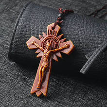 Colar de crucifixo jesus com pingente, religioso masculino de acrílico vermelho natural, joia católica, oração, kolíe nc218 2024 - compre barato