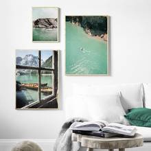 Natural Scenery Mountain Photography Posters and Prints Lake View Teal Gallery Wall Art Canvas Painting Pictures Home Room Decor 2024 - buy cheap