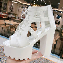 2022 new women's shoes fashion sexy super high with stage fish mouth sandals 15 cm white high heels 2024 - buy cheap
