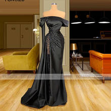 Off Shoulder Black Evening Dress Long Sleeves 2020 Satin Beaded Women Dubai Formal Party Dress Evening Gowns Abendkleider 2024 - buy cheap