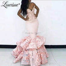 Kaftans Pink Slim Mermaid Evening Dress Floor Length With Handmade Flower Robe De Soiree African Party Dresses Dubai Women Dress 2024 - buy cheap