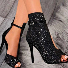 New Women Crystal Sandals Ankle Straps Buckle Transparent Cover Heel Pumps Ladies Sandals Party Shoes 2024 - buy cheap