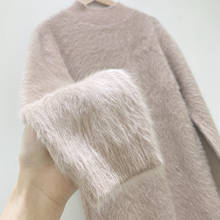Half-high collar Women Mink Cashmere Pullovers Sweater Autumn Winter Wool Knitted Jumper Long Sleeves Turtleneck Loose wsr745 2024 - buy cheap