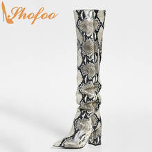 Python Skin Knee Long Boots Women High Square Heels Pointed Toe Large Size 40 41 Ladies Winter Warm Fashion Mature Shoes Shofoo 2024 - buy cheap