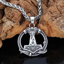viking Men Mjolnir Thor Hammer raven rune Stainless steel necklace With Valknut Gift Bag Nordic  jewelry 2024 - buy cheap