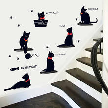 Pvc Wall Stickers Wallpaper Animal Cartoon Black Cat Family Living Room Sofa Wall Decals House Decoration Poster Home Decor 2024 - buy cheap