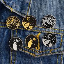 Catch Butterfly Branches Night Moon Mountain Enamel Pins Set Brooch Punk Dark Denim Coat Pin Black Shirt Badges For Backpack 2024 - buy cheap