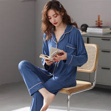 Conjunto de pijama feminino, pijama de manga longa moda feminina, para primavera e outono, 2 peças, plus size, temperamento 2024 - compre barato