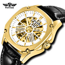Luxury Brand WINNER Mens Automatic Watch Golden Hollow Skeleton Leather Watches Male Business Mechanical Waterproof Clock 2024 - buy cheap