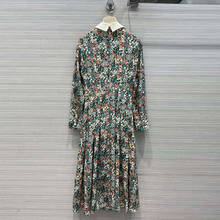Silk 100% Runway Fashion Women 2021 High Quality Bow Flower Print Elegant Turn-Down Collar Party Holiday Dress 2024 - buy cheap