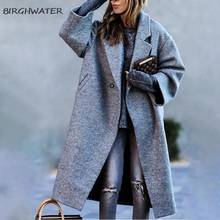 Осеннее женское элегантное шерстяное пальто, офисные простые однотонные повседневные однобортные женские длинные шерстяные куртки с отложным воротником 2024 - купить недорого