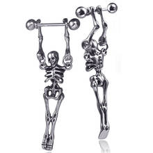 Gothic Earrings Men Stainless Steel Skeleton Skull Stud Earrings Antique Silver Skull Human Body Punk Earrings Halloween Jewelry 2024 - buy cheap