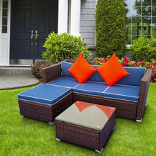 3Pcs Outdoor Patio Furniture Sofa Set Sectional Wicker Rattan Include 1 3-Seater Sofa+1 Ottoman+1 Tea Table Cream/Blue[US-Depot] 2024 - buy cheap